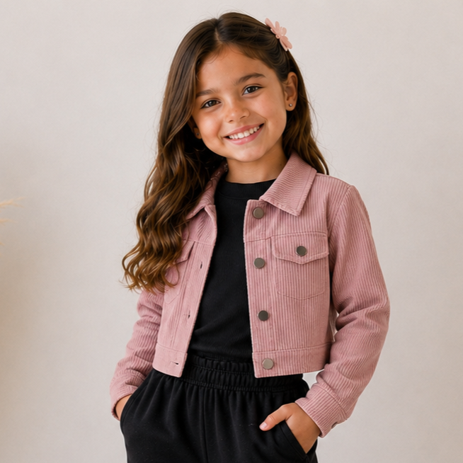 Jaqueta Feminina de Veludo Cotele Infantil Menina Rose