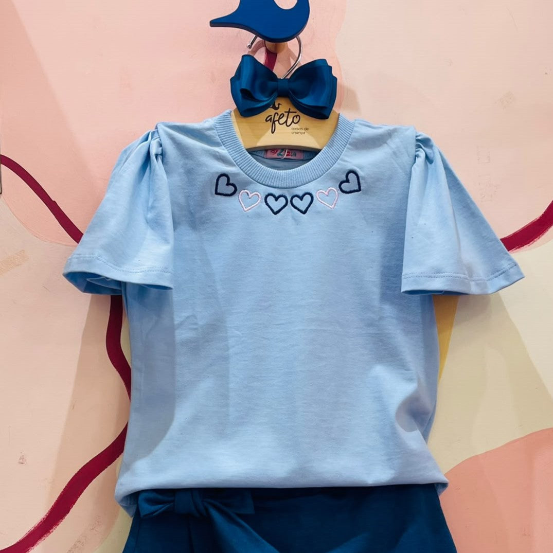 Blusa Infantil Menina Coracao Azul