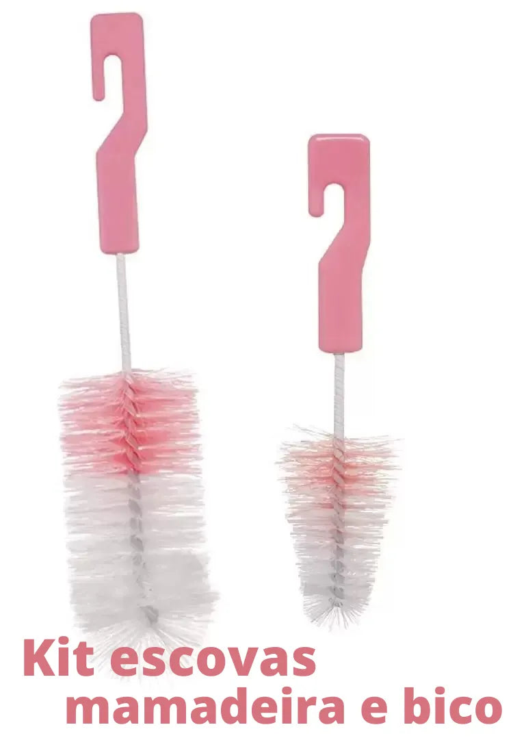 Kit Escova para Limpeza de Mamadeira Buba Rosa 2 pecas