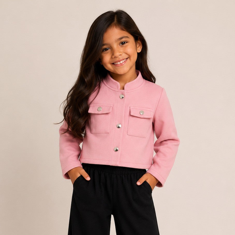 Casaco Feminino Infantil Lã Batida Menina Rose
