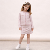 Conjunto Tricot Paty Casaco Saia Rose com Perola