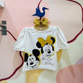 Blusa Menina Minnie Disney Mickey Dourado manga curta off white