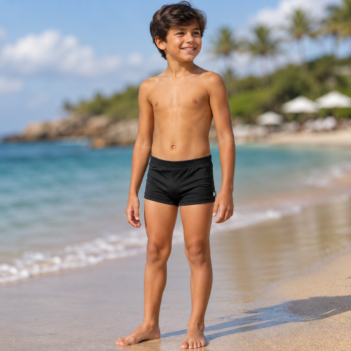 Sunga Infantil Meninos Proteçã UV Marujos Praia Liso Preto