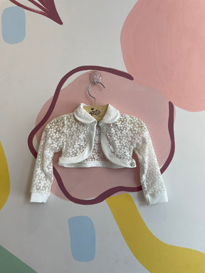 Bolero manga longa menina Petit Cherie Rendado com Gola