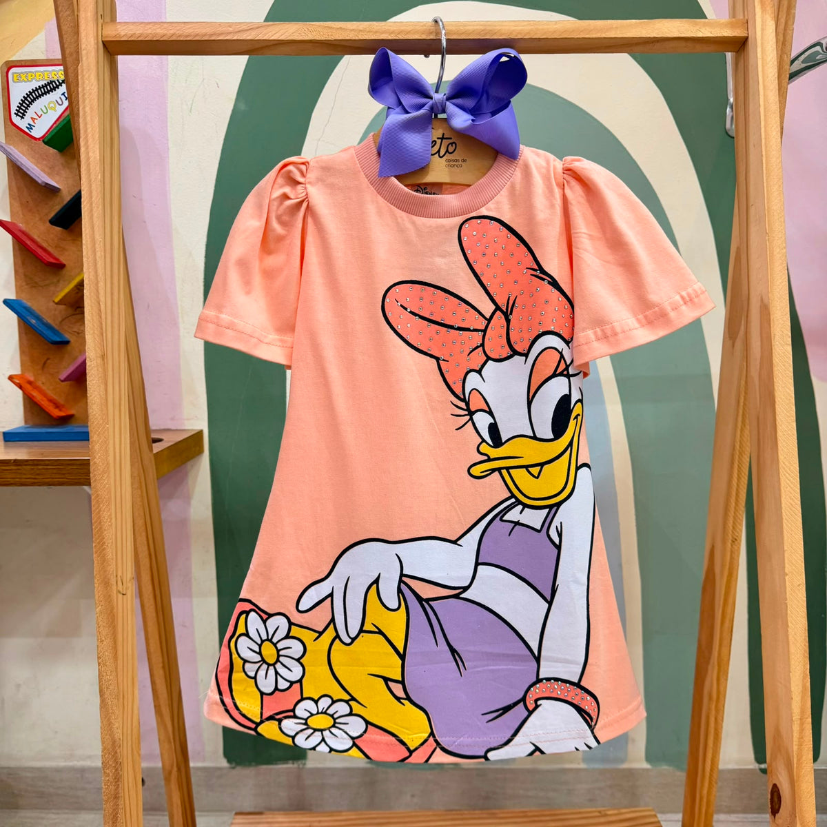 Vestido Infantil Menina Manga Frufru Margarida Laranja