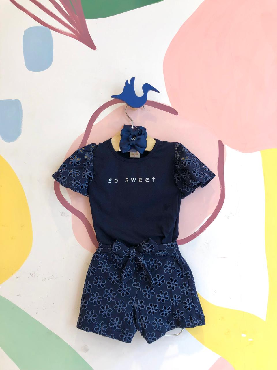 Conjunto Manga Curta Shorts Hrradinhos Menina Sweet