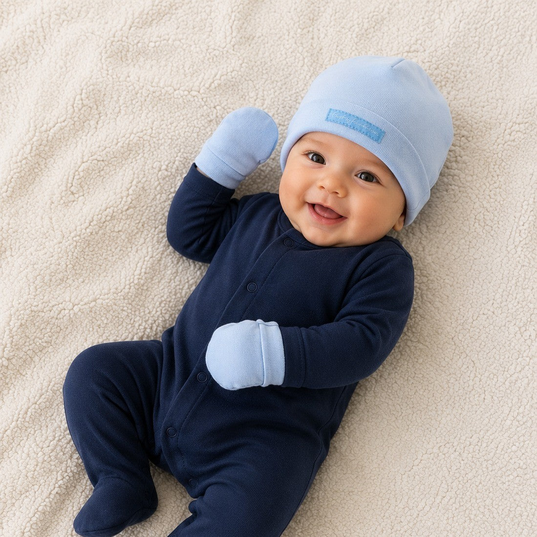 Kit 2 peças Touca e Luva Suedine Azul Bebê Baby Fashion