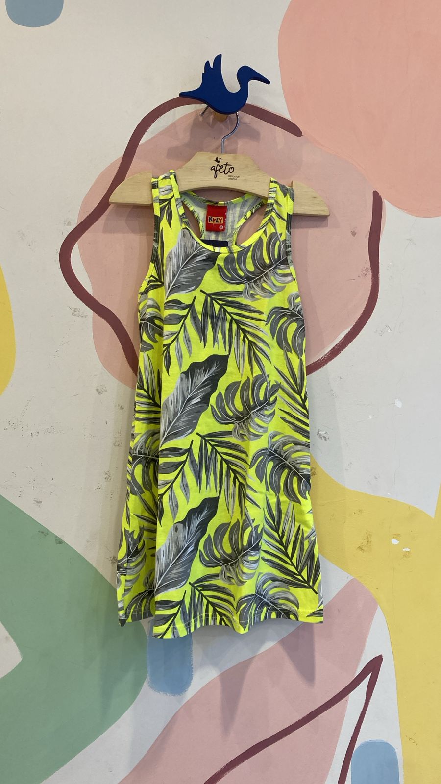 Vestido Regata menina Folhagem Verde e Cinza Kyly