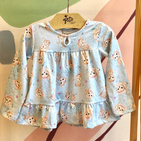 Blusa manga longa menina Kaiani Tigresa Flanelado Azul