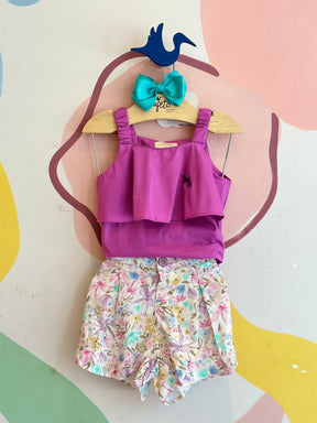 Conjunto Regata Shorts Charpey Menina Tricoline Viscose Flores