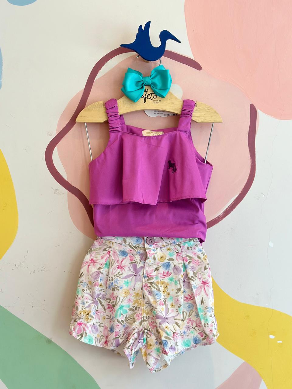 Conjunto Regata Shorts Charpey Menina Tricoline Viscose Flores