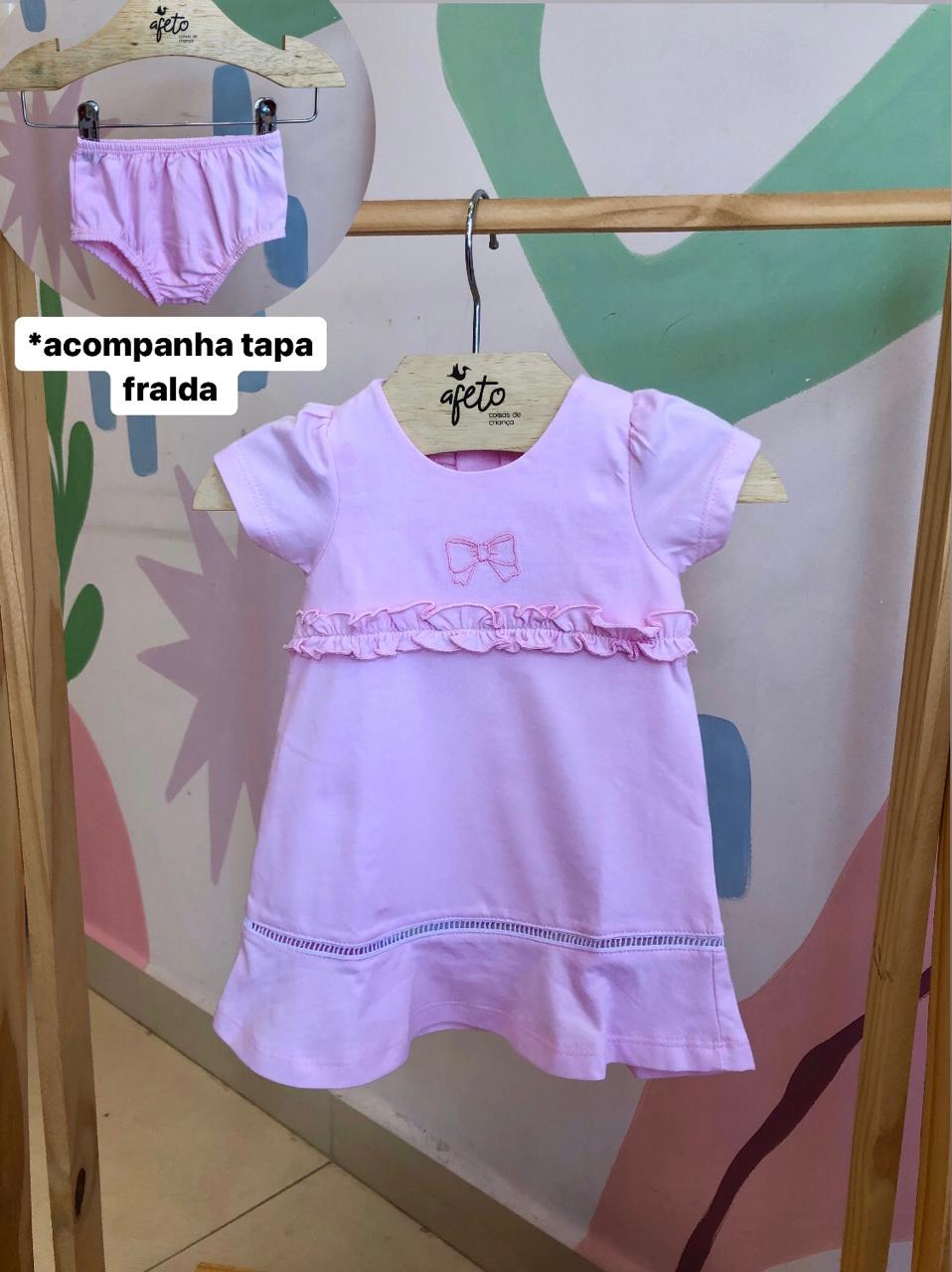 Vestido Manga Curta Baby Fashion Infantil Fem Laços