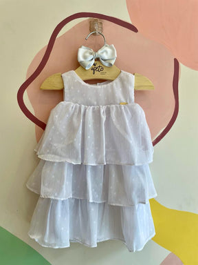 Vestido Regata Malagah Infantil Fem Organza Babados Branco