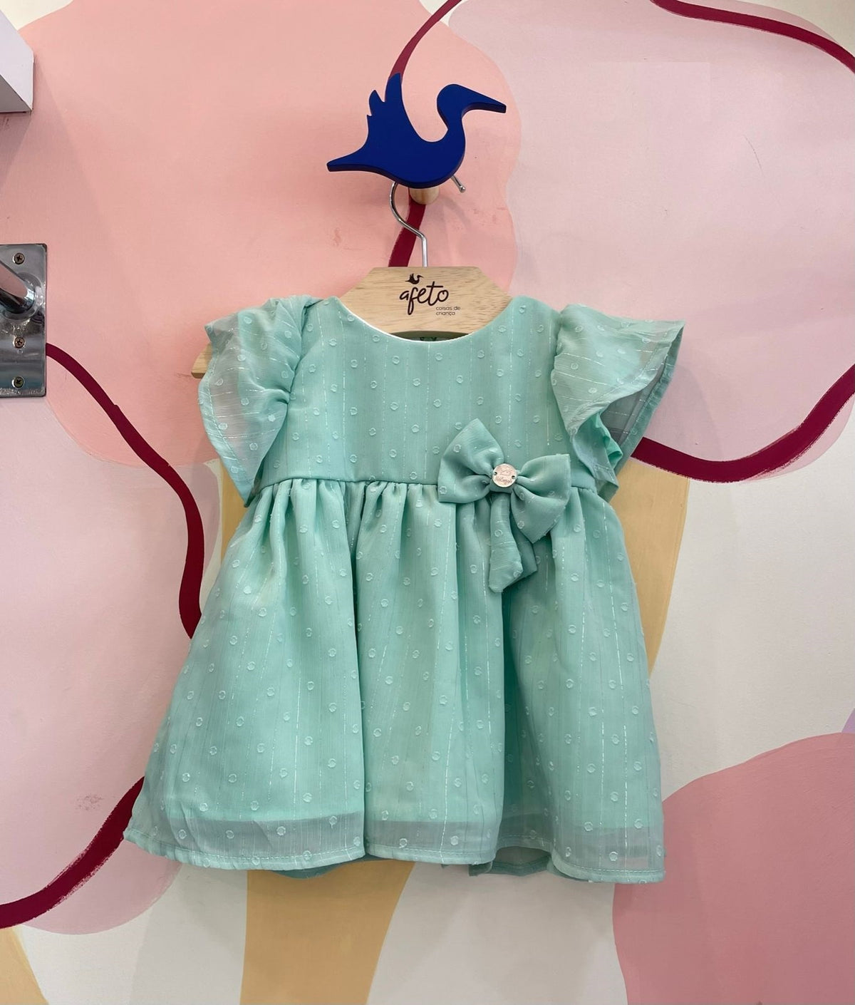 Vestido Manga Curta Malagah Infantil Fem Organza Poa