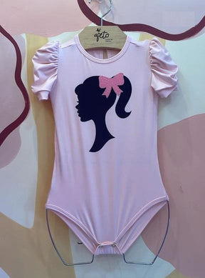 Body Manga Curta Yoyo Infantil Menina Barbie Face Rosa