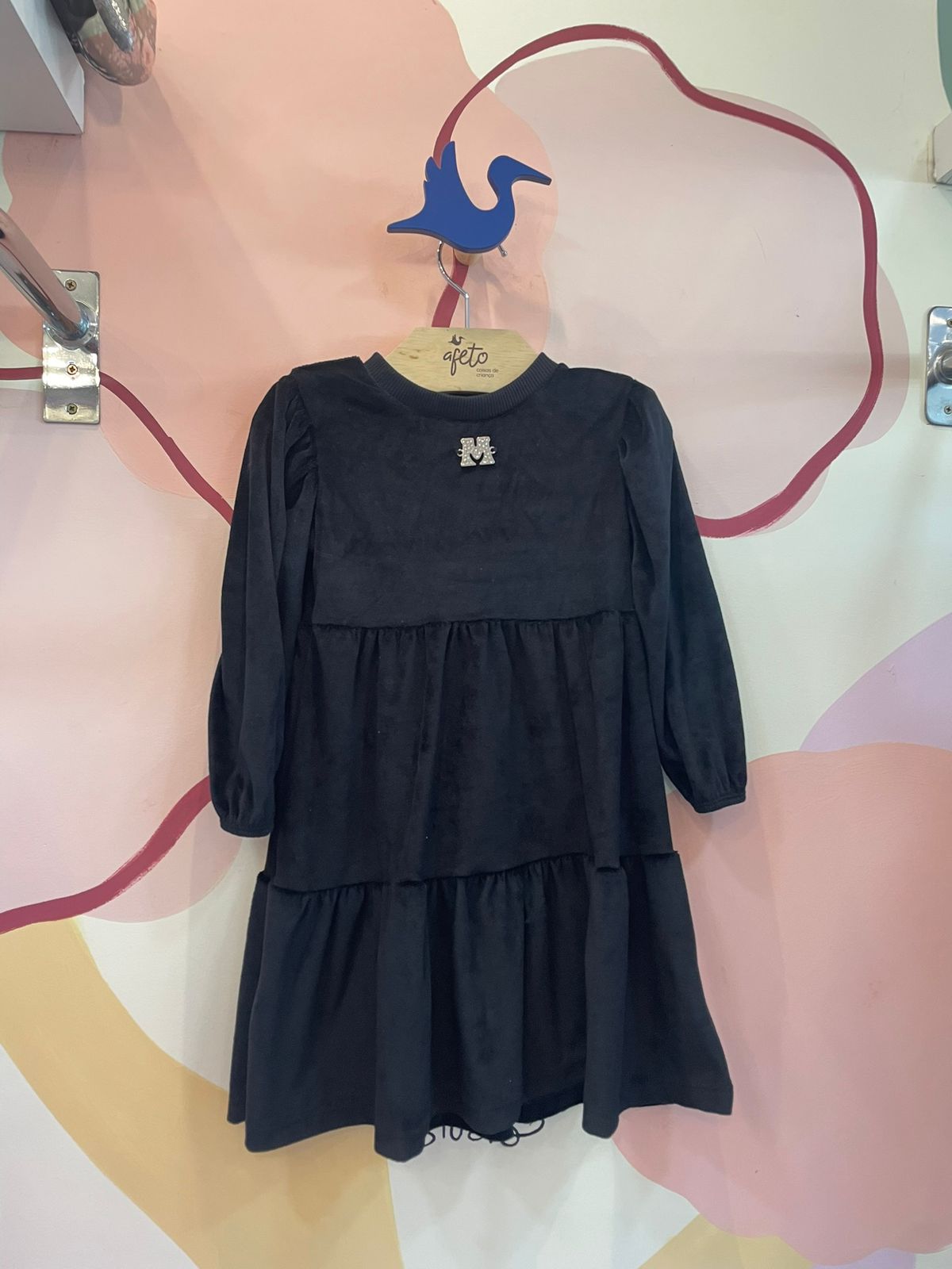 Vestido manga longa menina Momi 3 Marias Veludo Preto