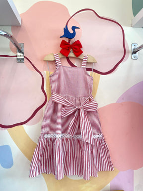 Vestido Regata Menina Momi 3 Marias Listrado Vermelho Branco