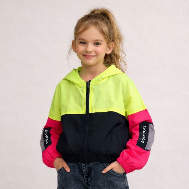 Casaco Corta Vento Infantil Menina Microfibra Tricolor Neon