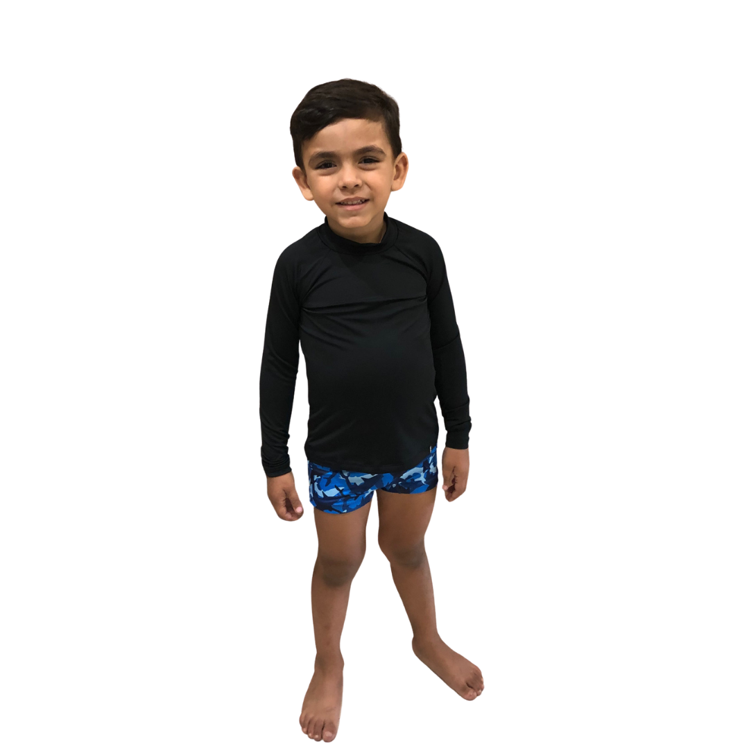 Blusa Praia Marujos & Sereias Unissex manga longa Liso com Protecao Preto