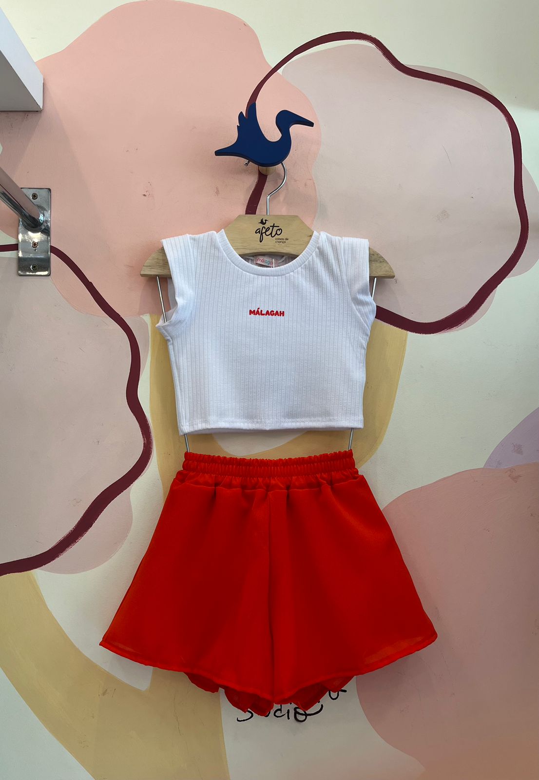 Conjunto Regata Shorts Malagah Menina Canelado Liso