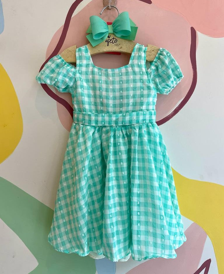 Vestido Manga Curta Malagah Infantil menina Chiffon Xadrez