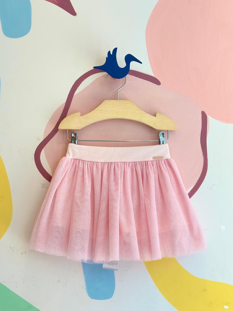 Saia Kiki Xodo Menina Tule Glitter Rosa