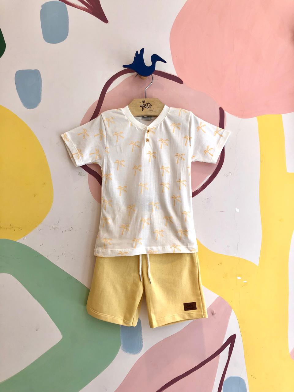 Conjunto Manga Curta Bermuda Hrradinhos Menino Botoes Coqueiro