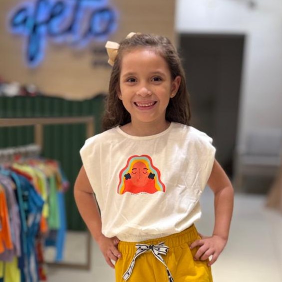 Blusa Manga Curta Infantil Hering Face Algodão Off White