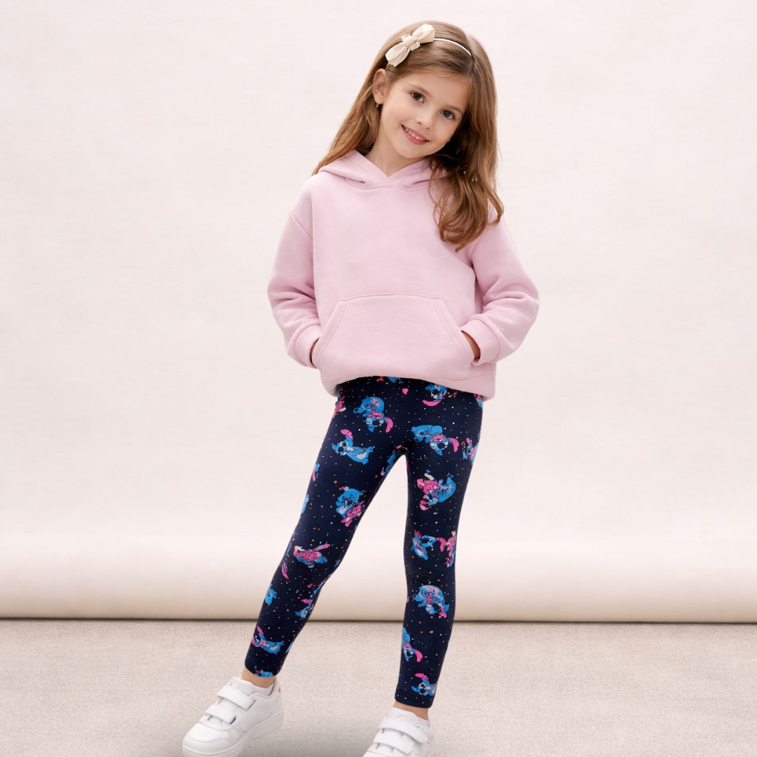 Calça Legging Stitch Infantil Menina Flanelada Preta