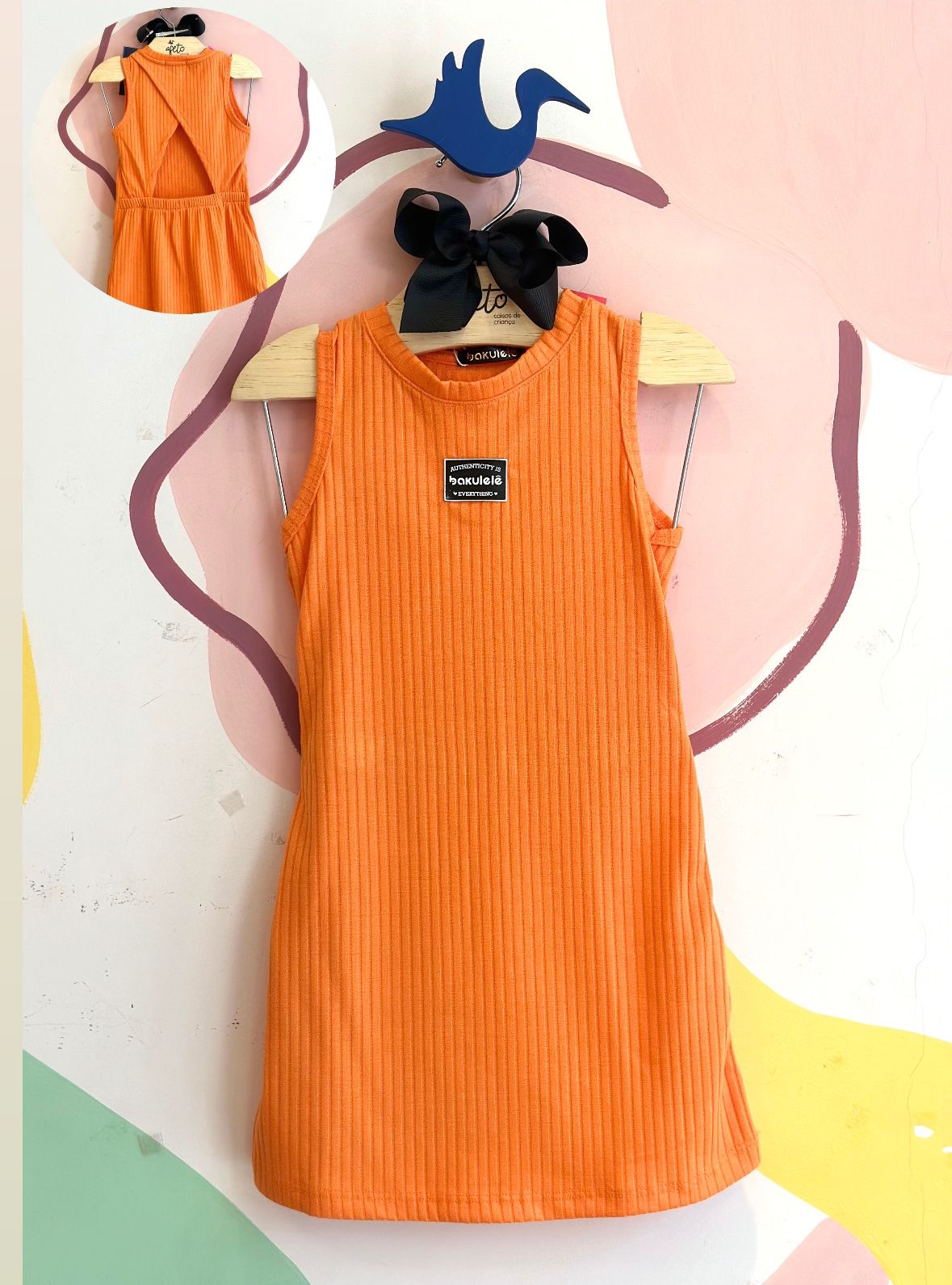 Vestido Regata menina Canelado Laranja