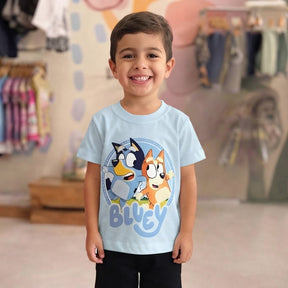 Camiseta Infantil Unissex Menino Menina Manga Curta Azul Bluey