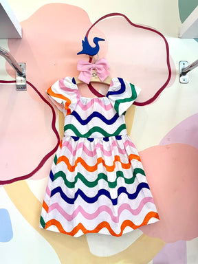 Vestido manga curta menina You+Me Ondas Colorido Branco