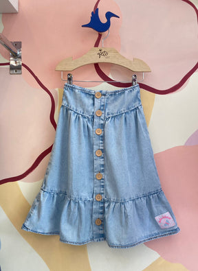 Saia Malagah Infantil Fem Midi Babado Jeans