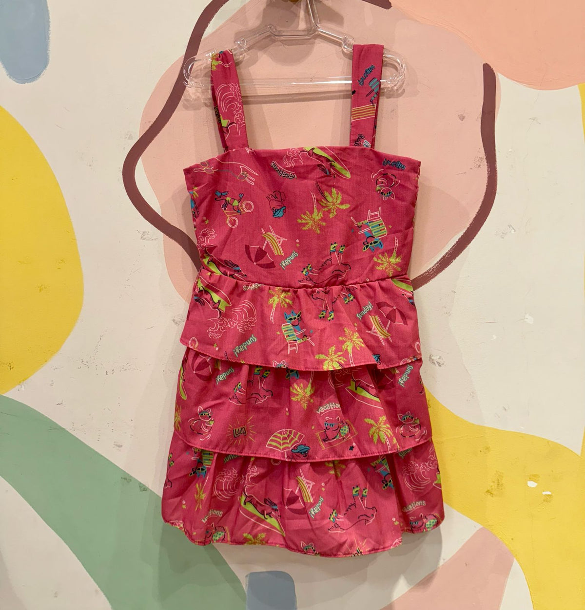 Vestido Regata menina Acostamento Cachorro Rosa Verde