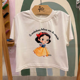 Blusa Infantil Feminina Manga Curta Branca de Neve