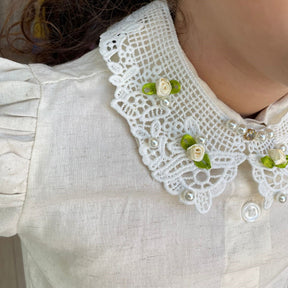 Camisa Manga Curta Yoyo Infantil Fem Linho Manga Bufante Off