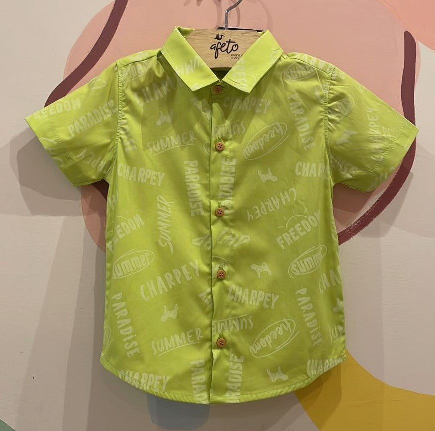 Camisa Manga Curta Charpey Infantil Menino Lettering Tricoline Verde Lima