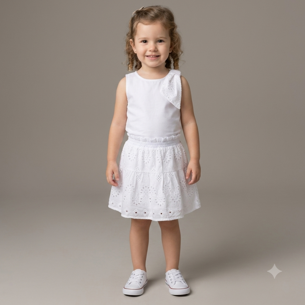 Conjunto Regata Saia Momi Infantil menina Lasie Laco Ombro Branco