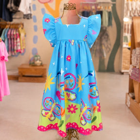 Vestido Infantil Menina Manga Curta Jardim Azul Isadora