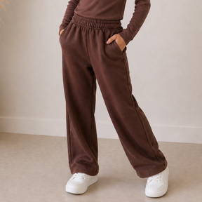Calça Wide Feminina Infantil Moletinho Flanelada Menina Marrom Bella