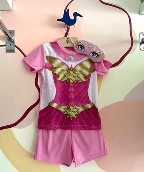 Pijama Manga Curta Shorts Boca Grande Infantil menina com Tapa Olho Heroina