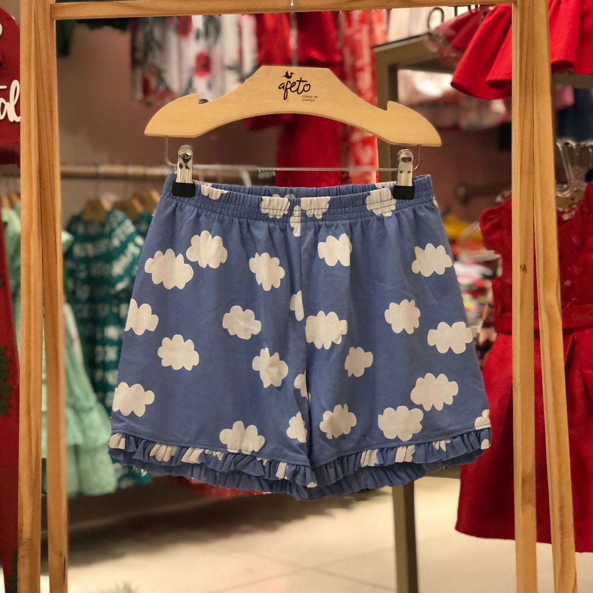 Shorts menina Hering Nuvens Azul Branco