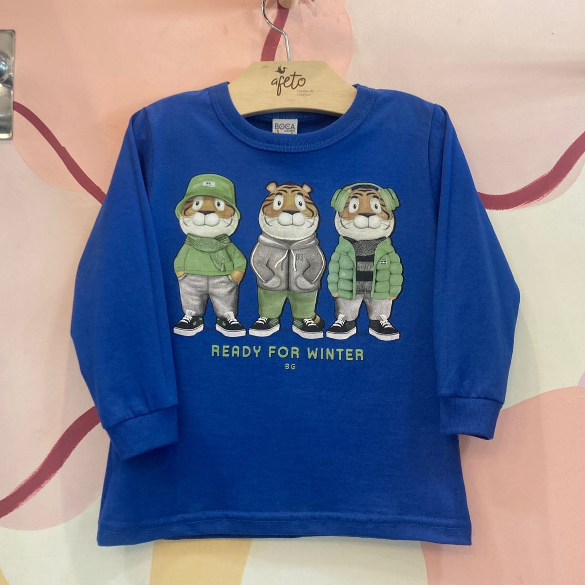 Camiseta manga longa boca grande menino tigres