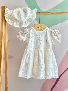 Vestido Body manga curta Growup menina Rendado Chapeu Tapa Fra