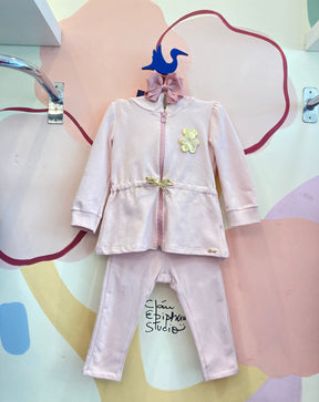 Conjunto manga longa Calça menina Boca Grande Flanelado Parka Ursinho