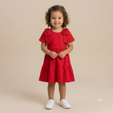 Vestido Manga Curta Momi Infantil Fem Midi Laco Ombro Strass Vermelho