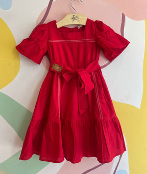 Vestido Manga Curta Bambolina Infantil Fem Tricoline Costura