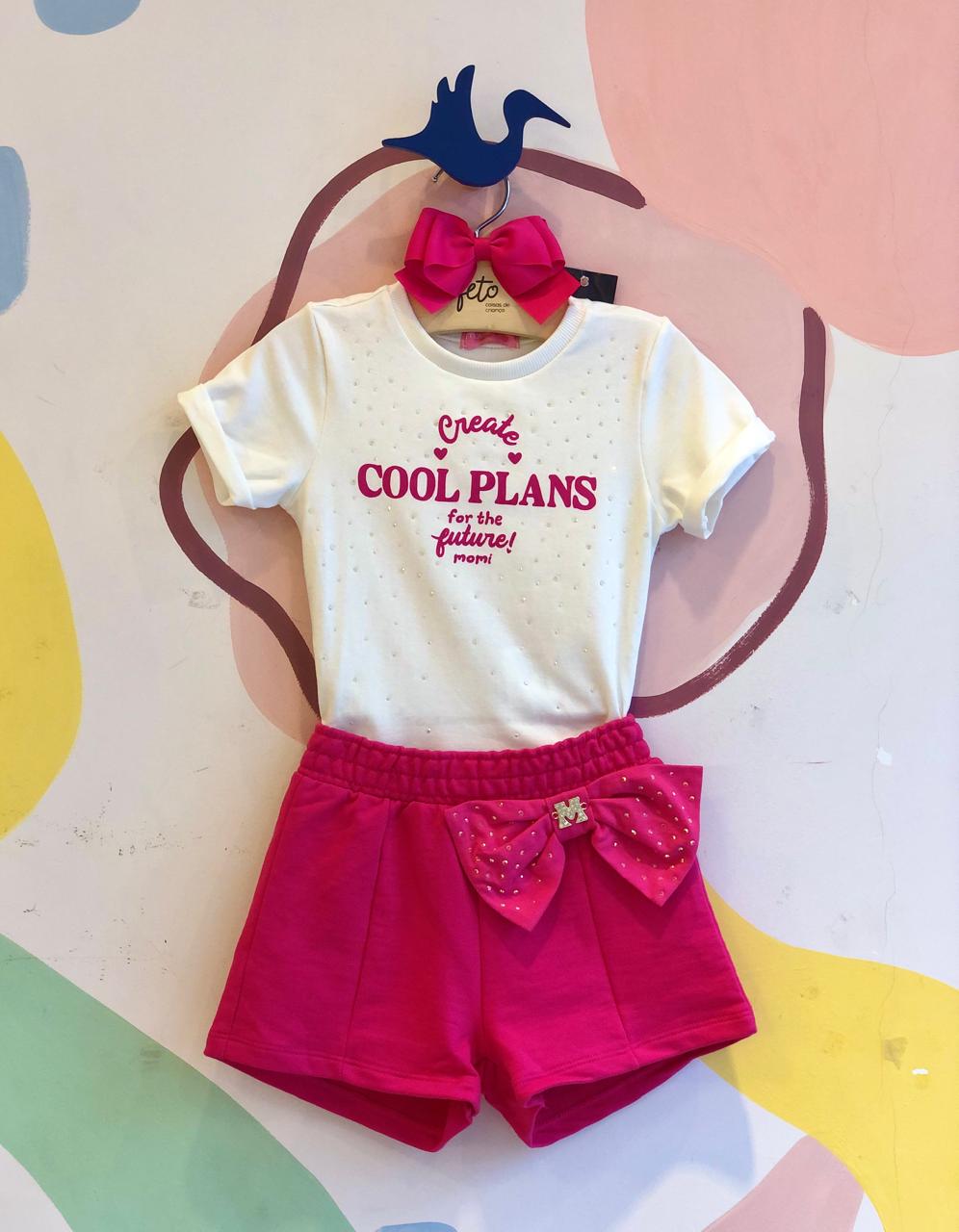 Conjunto Manga Curta Shorts Menina Momi Strass Cool Plans