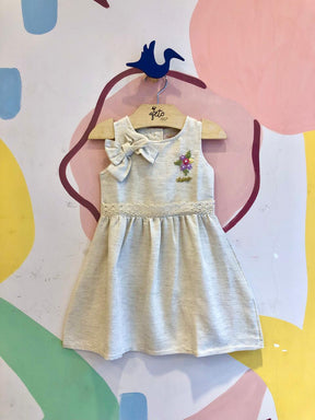 Vestido regata menina Ale Kids Linho Laco Bordado Off White