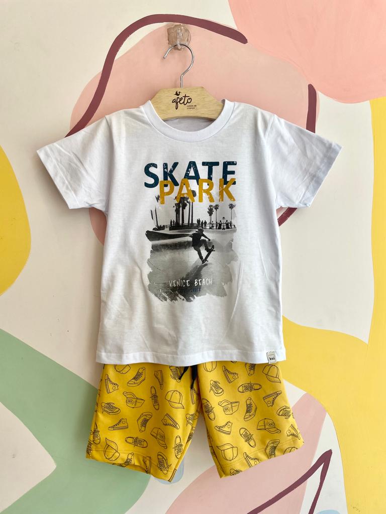 Conjunto Manga Curta Shorts Kaiani Infantil menino Skate Park